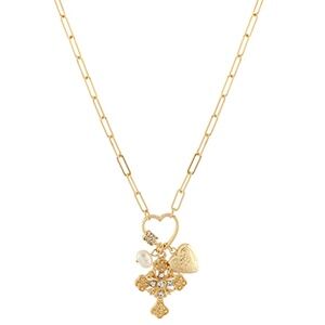 Multi Charm Cross Pendant Necklace